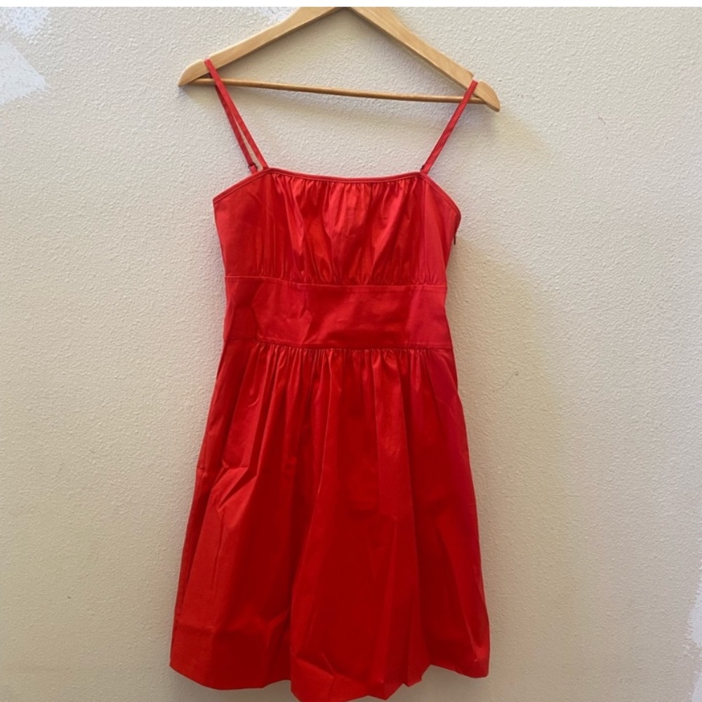 THEORY red mini cotton poplin sleeveless spaghetti strap sun dress